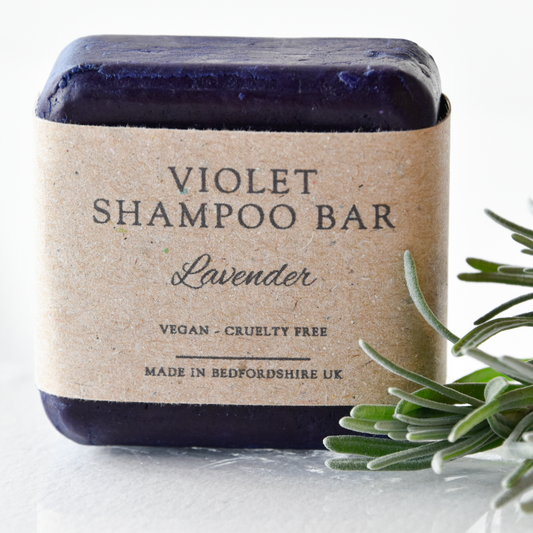 voilet shampoo bar with lavender leaves